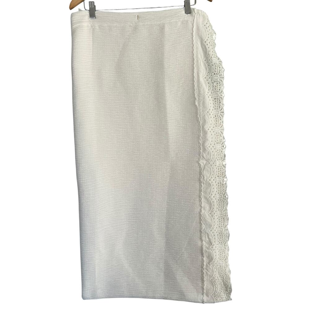 Ivory White Lace Shower Curtain Eyelet Embroidered Scalloped Trim Cottagecore
